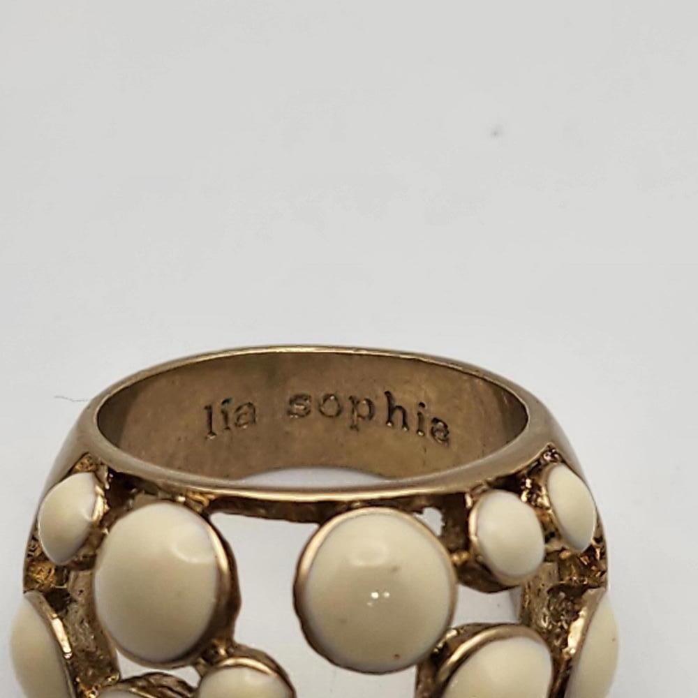 Lia Sophia Gold Tone & Cream Enamel Bubble Ring (7.5) - Picture 7 of 9